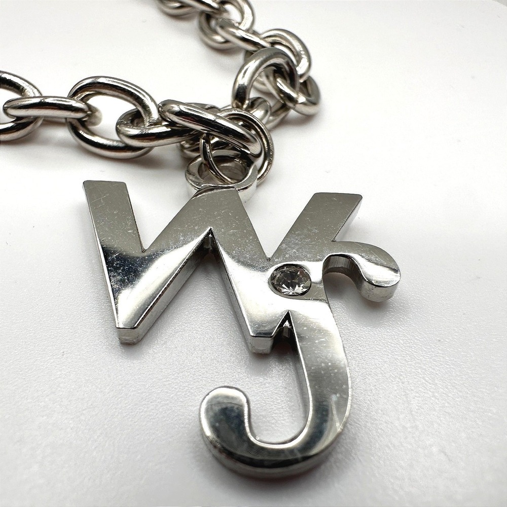 Vintage Y2K Silver Tone Initial WS Charm Bracelet Chunky Link Chain‎ Rhinestone
